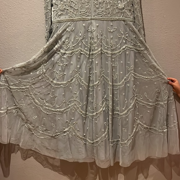 Mac Duggal SEQUINED ILLUSION HIGH NECK LONG SLEEVE MIDI DRESS 9142 Seafoam - Picture 9 of 14